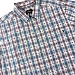 Marmot Button Up Short Sleeve Hiking Outdoor Shirt Men's XL Green‎ Brown Plaid
